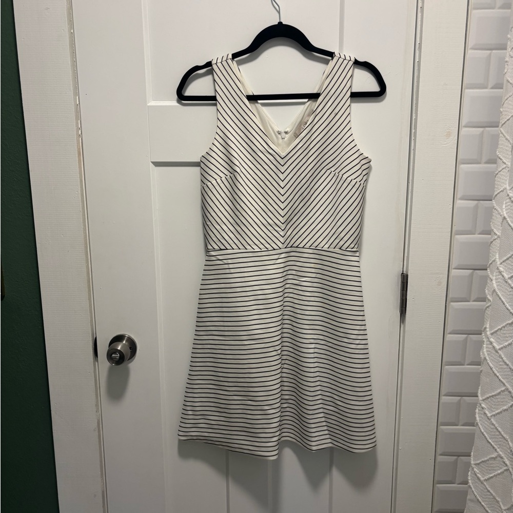LOFT Cream and Black Striped Mini Dress